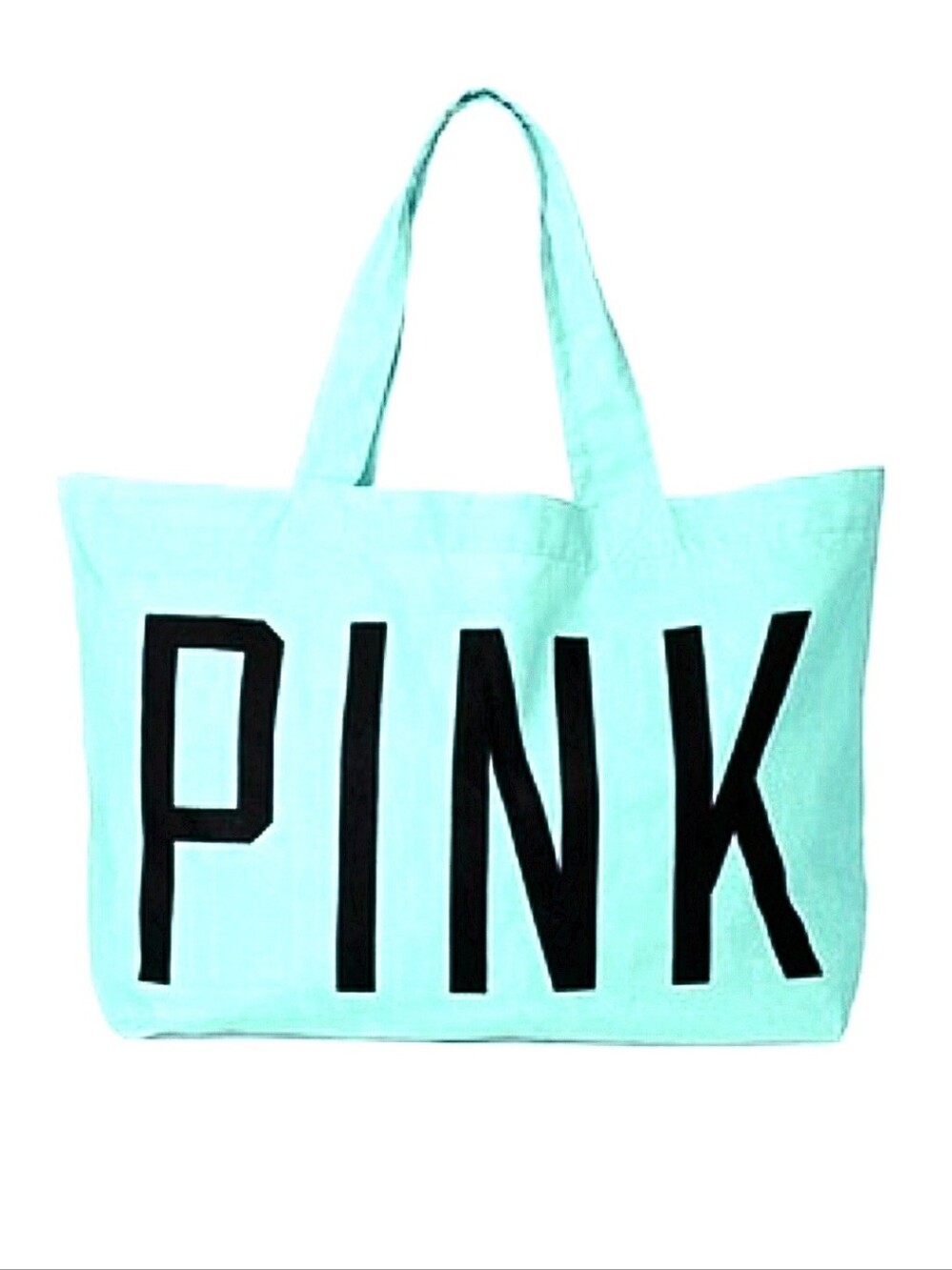 PINK Victoria's Secret Aqua Canvas Tote with Black Logo
